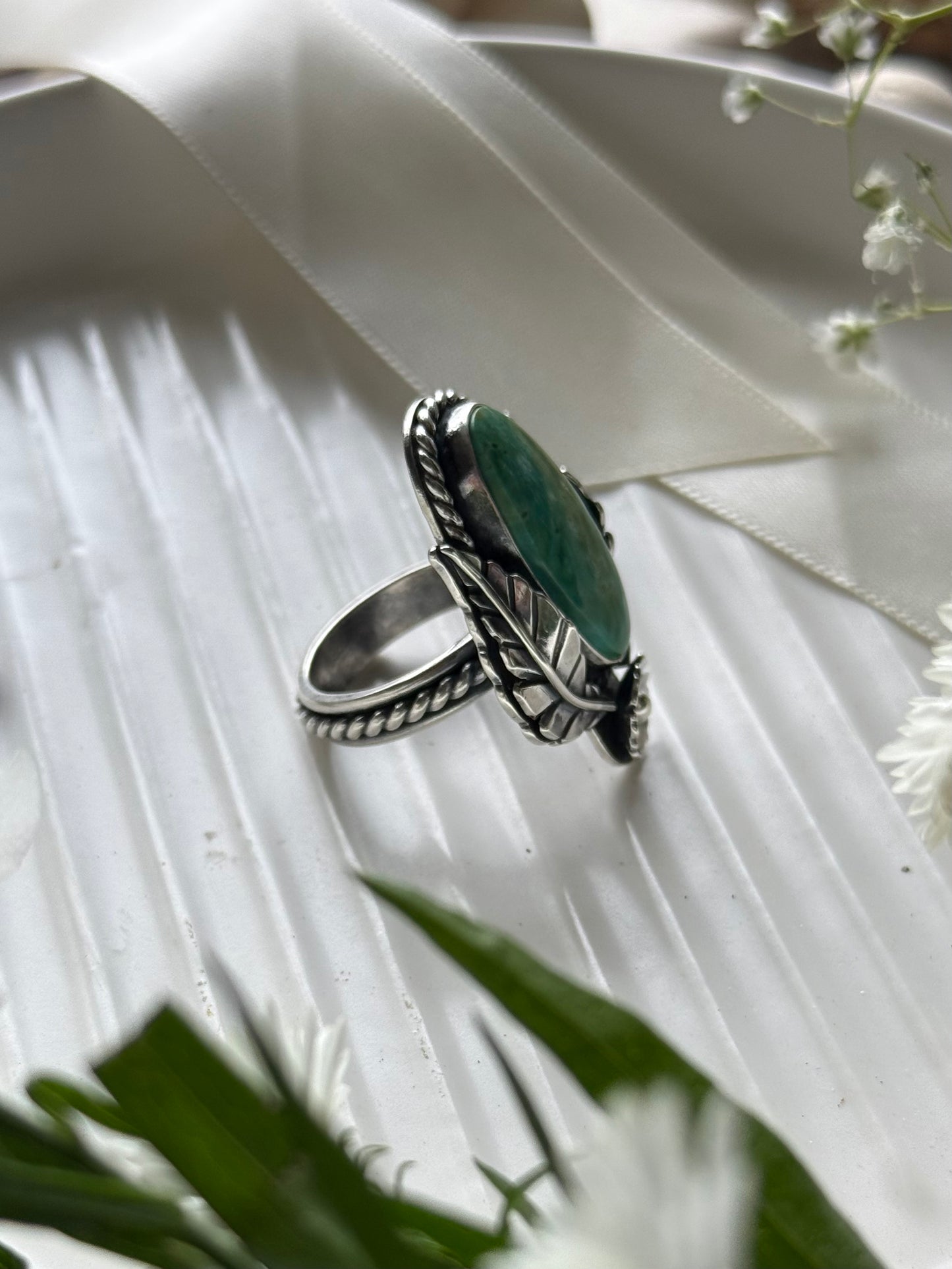 Royston + Leaf Ring sz. 8 ADJUSTABLE