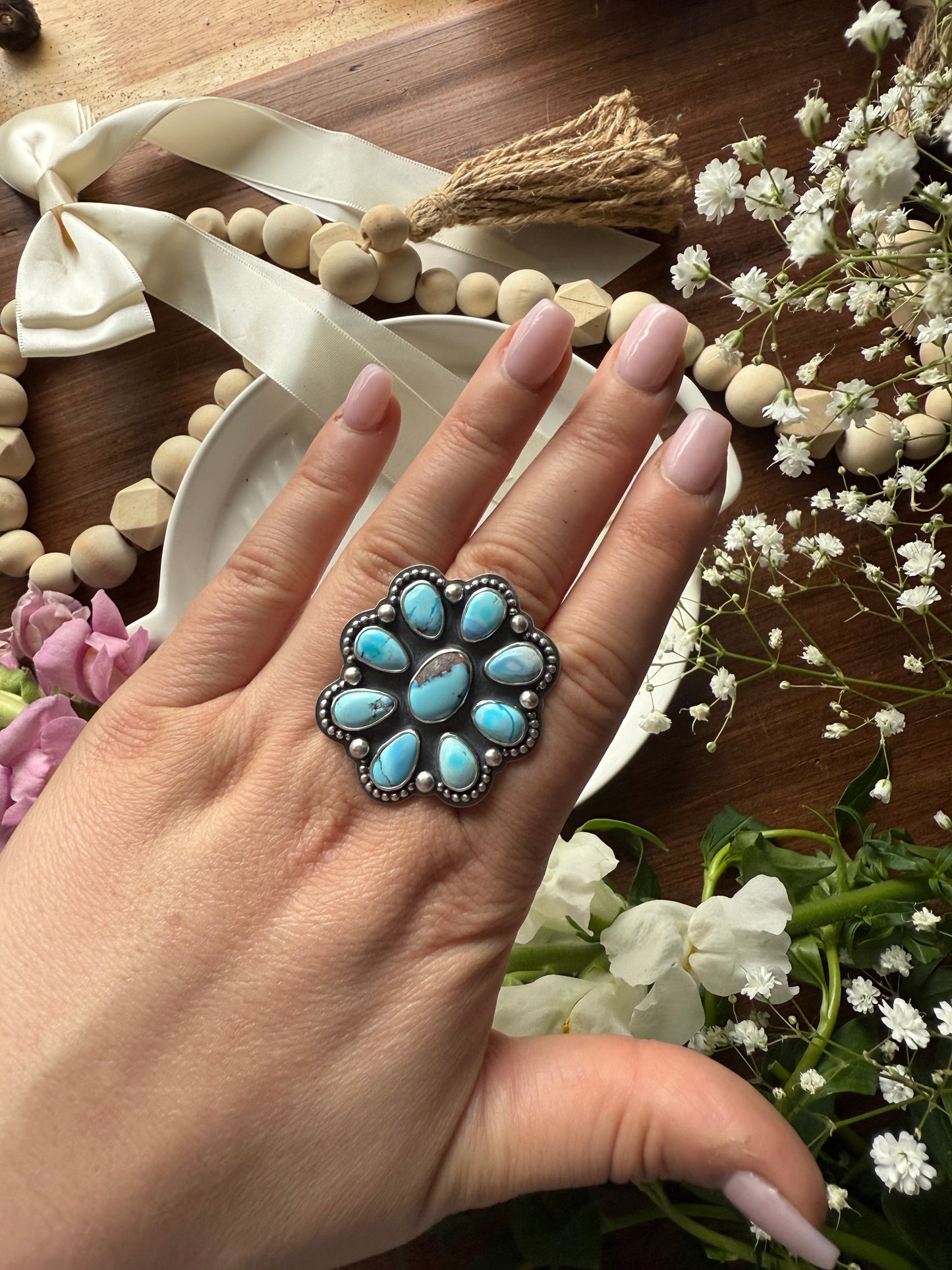 Golden Hills Cluster Ring sz 8.5/9 ADJUSTABLE