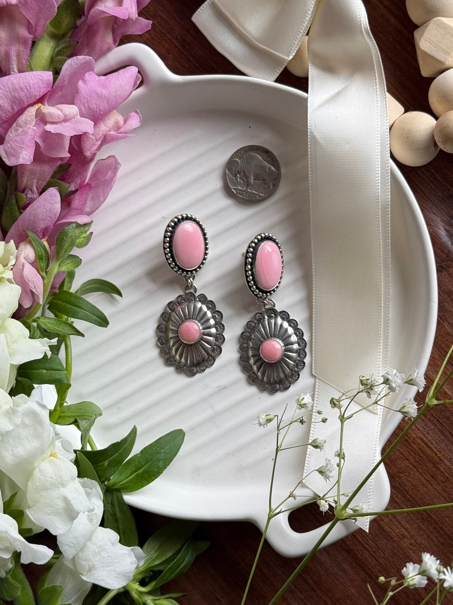 Pink Conch Concho Earrings