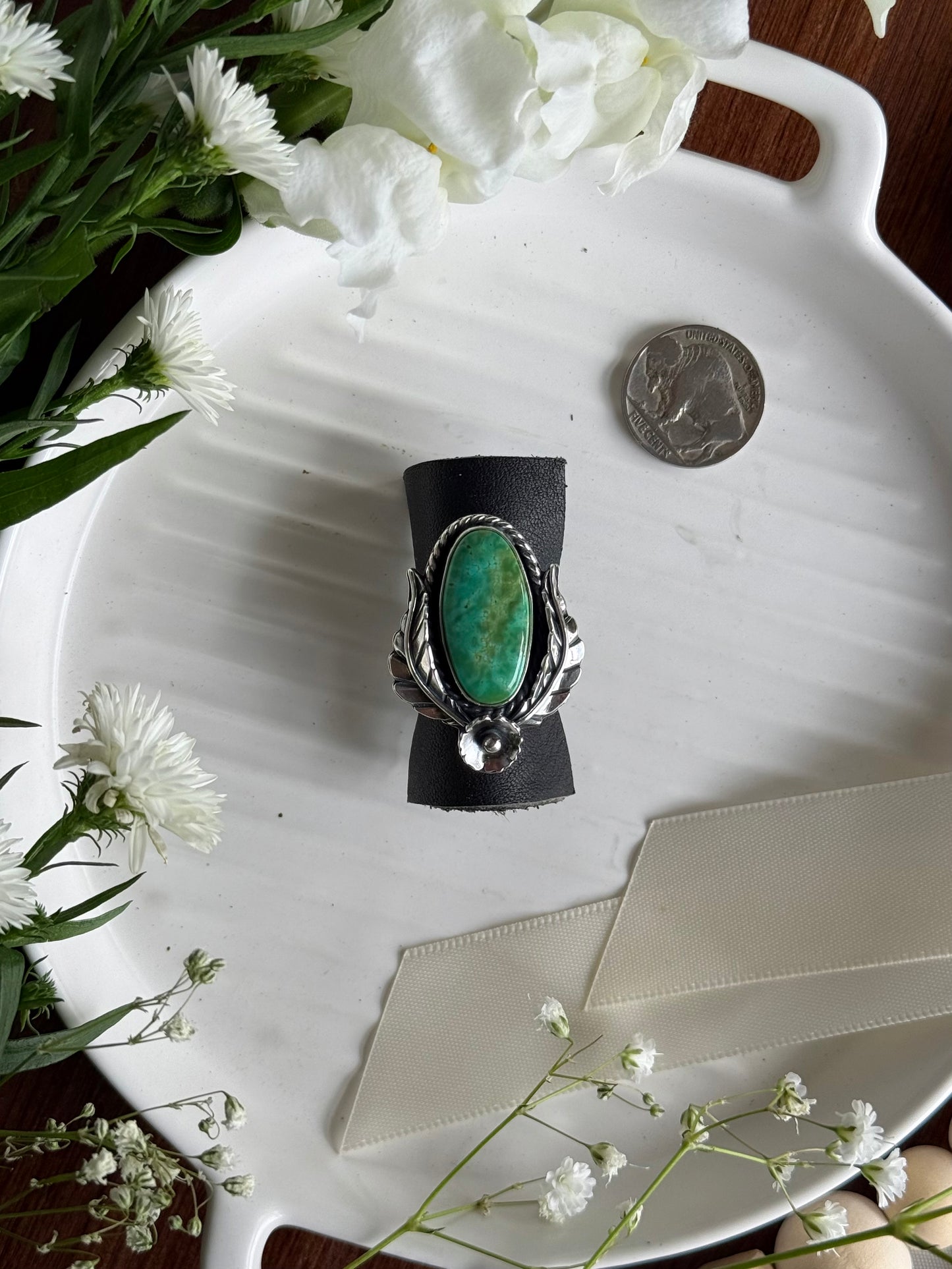 Royston + Leaf Ring sz. 8 ADJUSTABLE