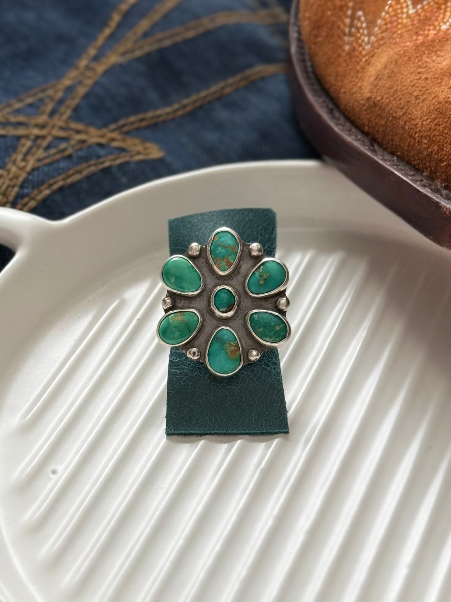Turquoise Cluster Ring size 9.25