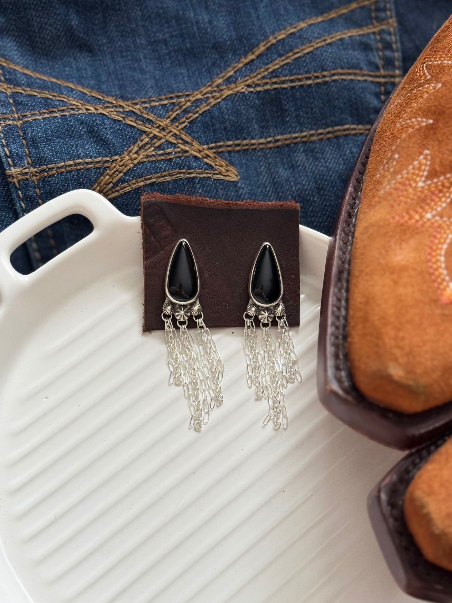 Black Onyx Chain Earrings