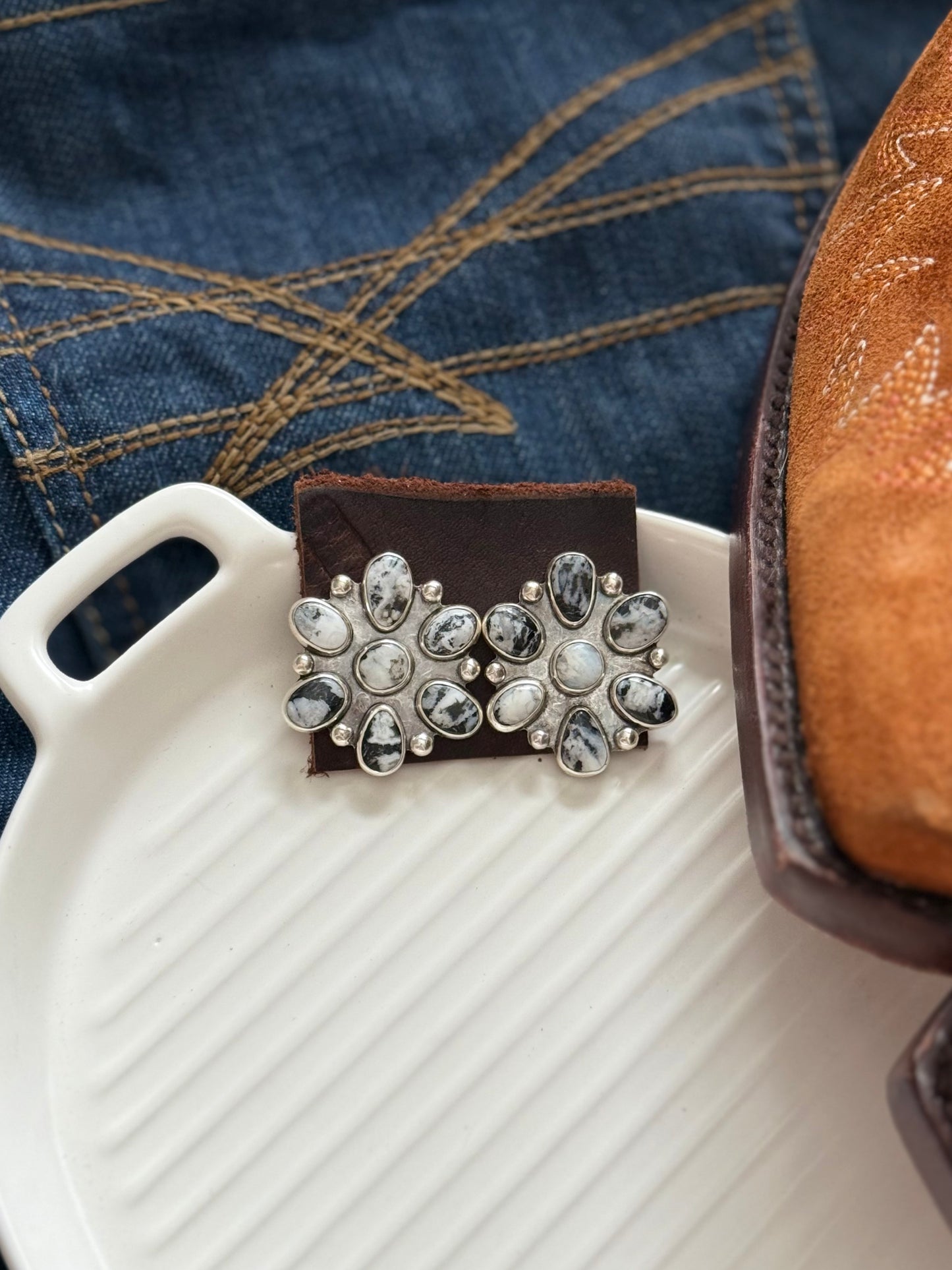 White Buffalo Cluster Earrings