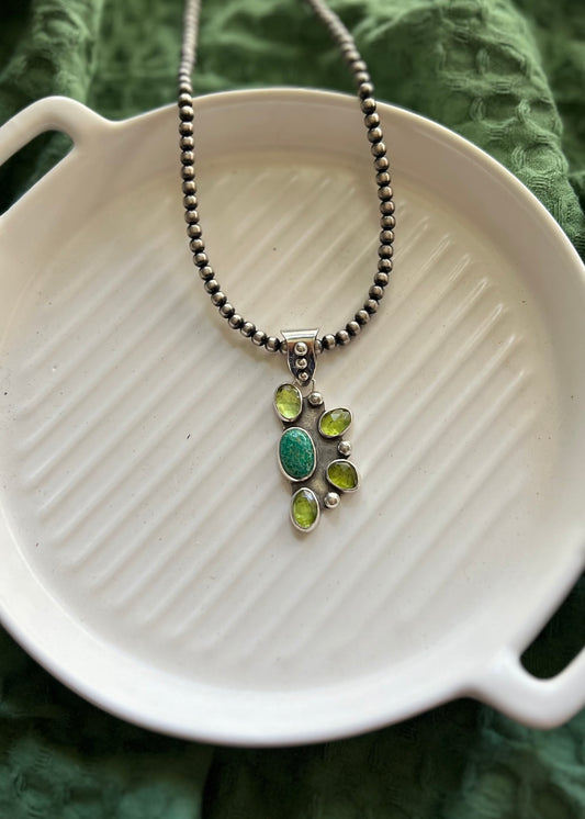 Turquoise + Peridot Cluster Pendant